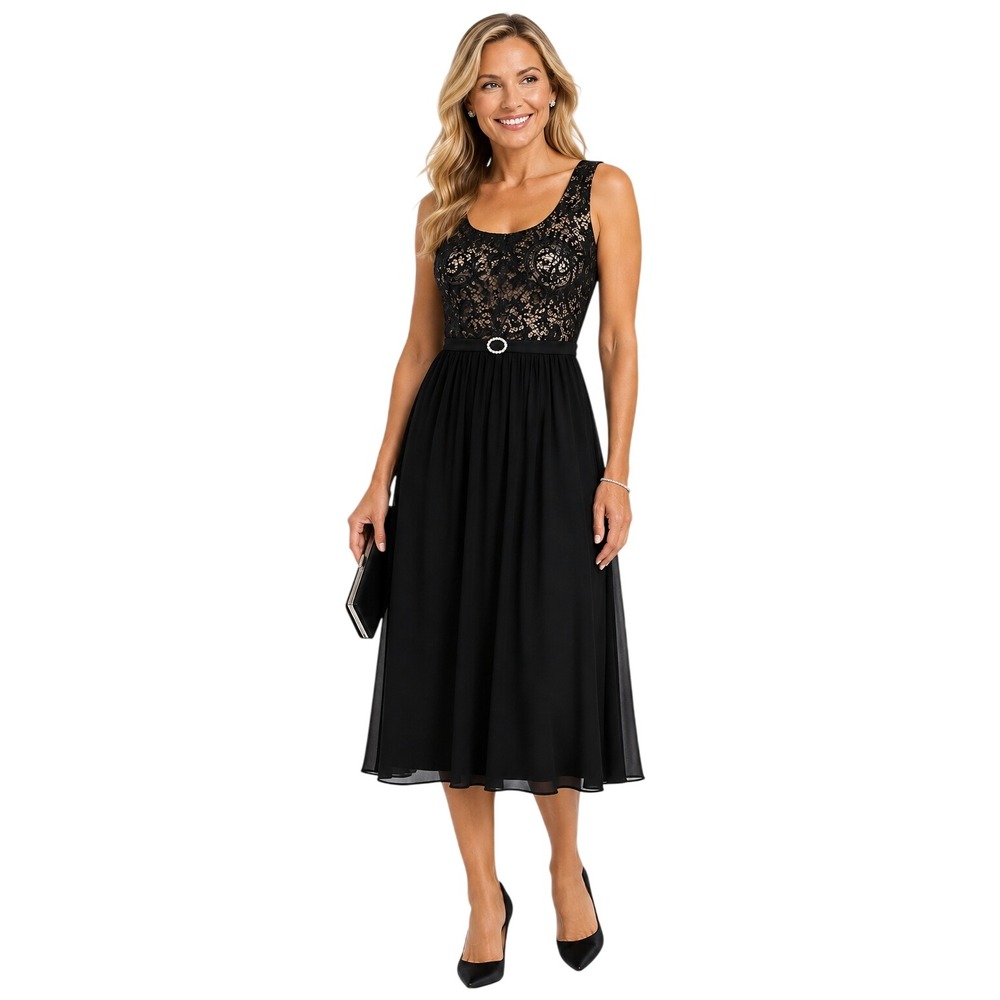 Rm Richards Women's Lace Bodice Sleeveless Empire Waist Midi Evening Dress 10P